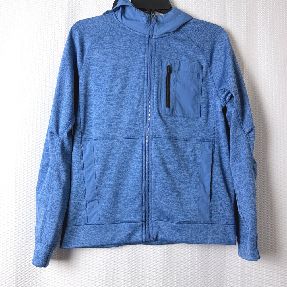 Athletic Works Full Zip Hoodie Boys Medium Blue Heathered DriWorks Fleece Jacket